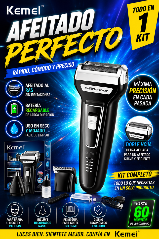 MAQUINA DE AFEITAR 3 EN 1 KEMEI